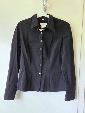 Vertigo sz S Black Fitted Long Sleeves Wide Cuffs Button Down Shirt Blouse